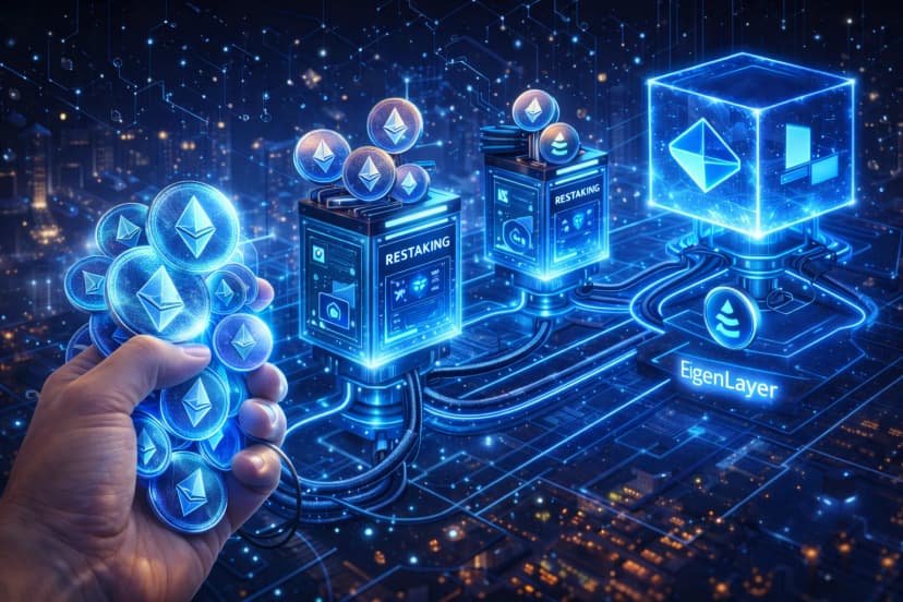 Illustration de l'article Restaking crypto : comment ca marche, risques et opportunites en 2026