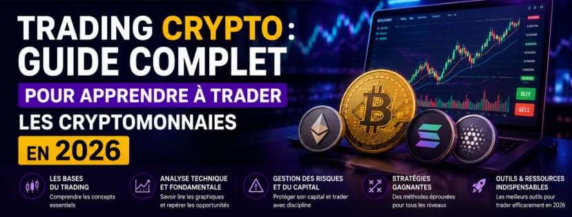 Illustration de l'article Trading Crypto : Guide Complet pour Apprendre à Trader les Cryptomonnaies en 2026