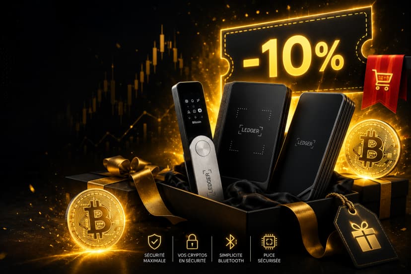 Image de l'article : Code promo Ledger MICA10 : -10 % de réduction et jusqu'à 40 $ en Bitcoin offerts Illustration de l'article Code promo Ledger MICA10 : -10 % de réduction et jusqu'à 40 $ en Bitcoin offerts