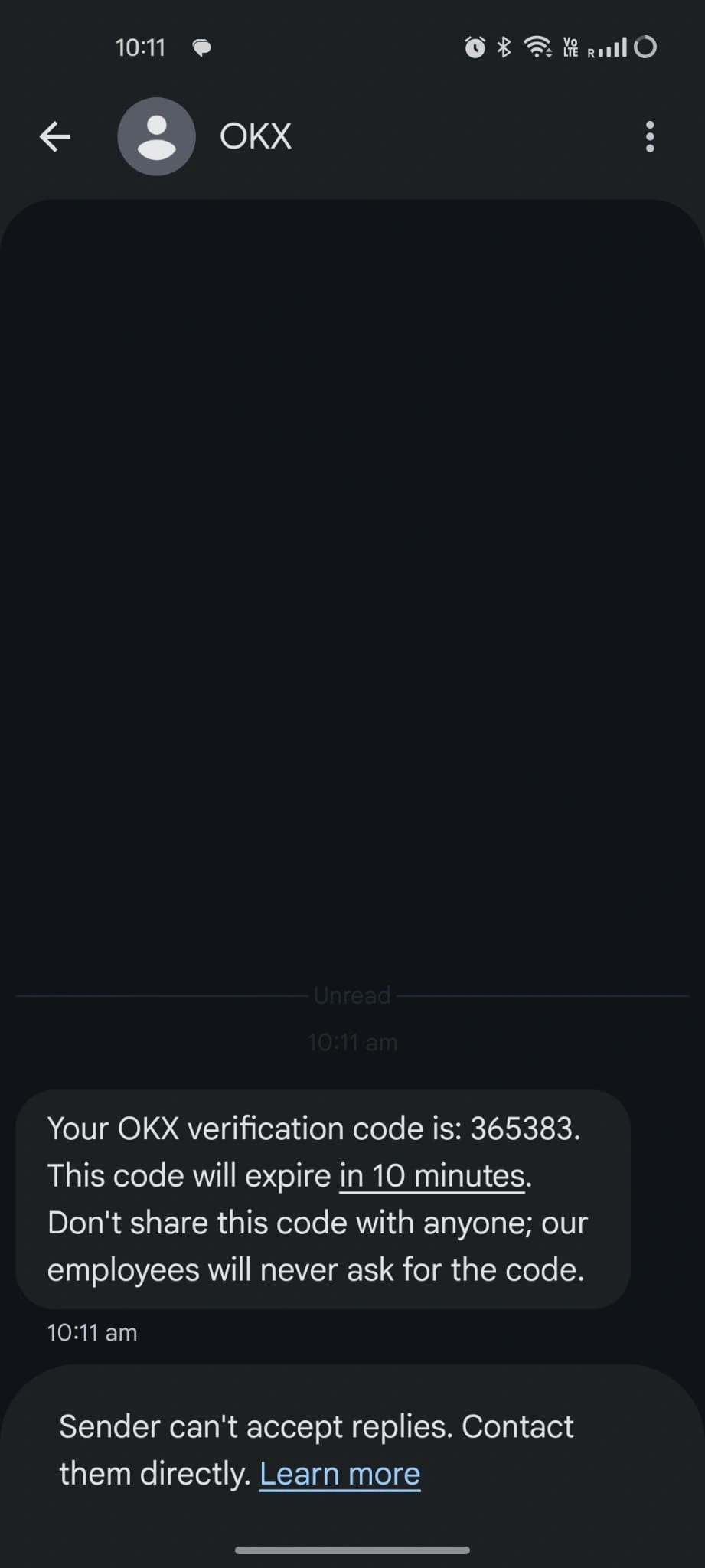 SMS Android OKX verification code is 365383
