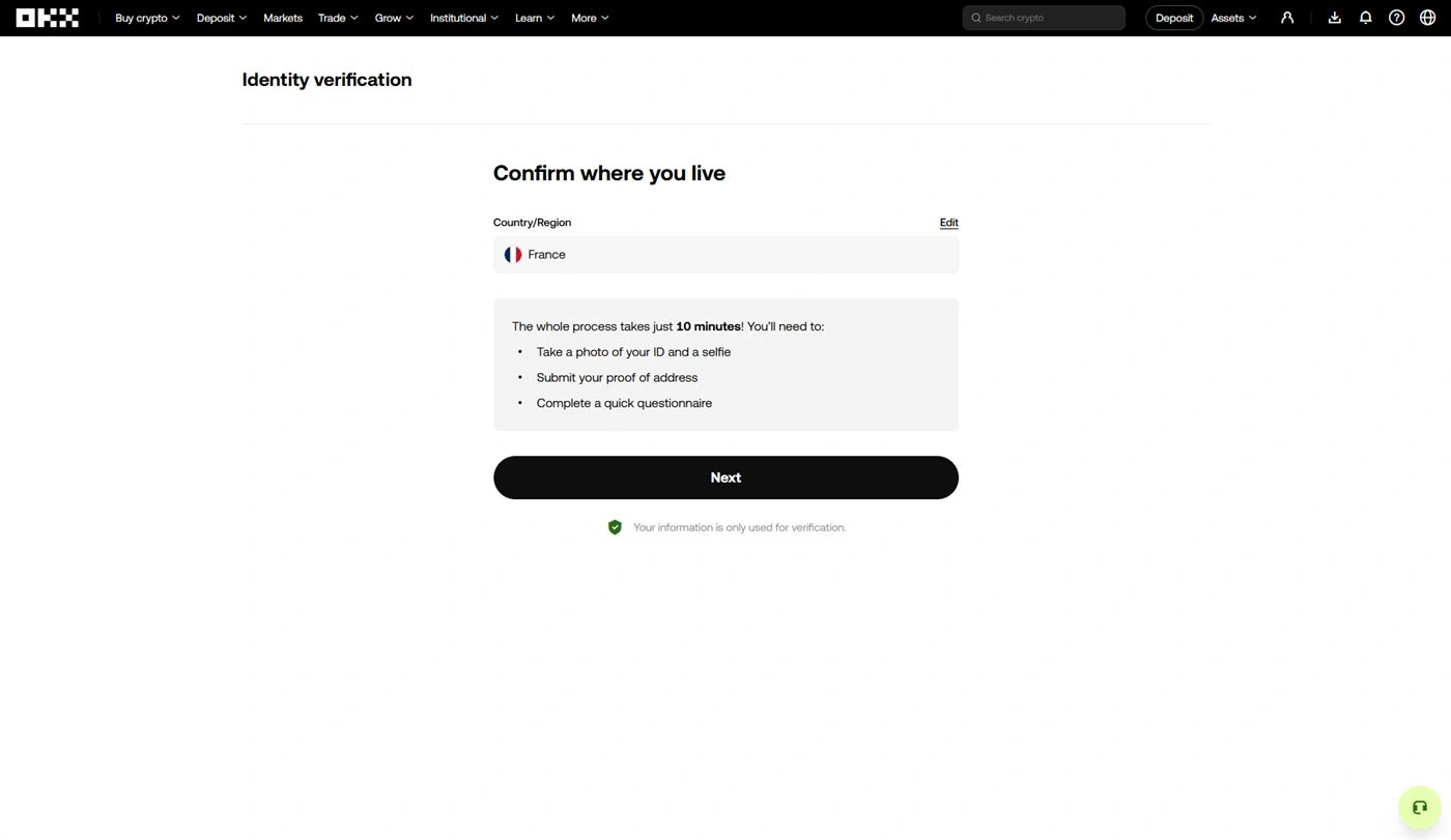 Écran Identity verification Confirm where you live France