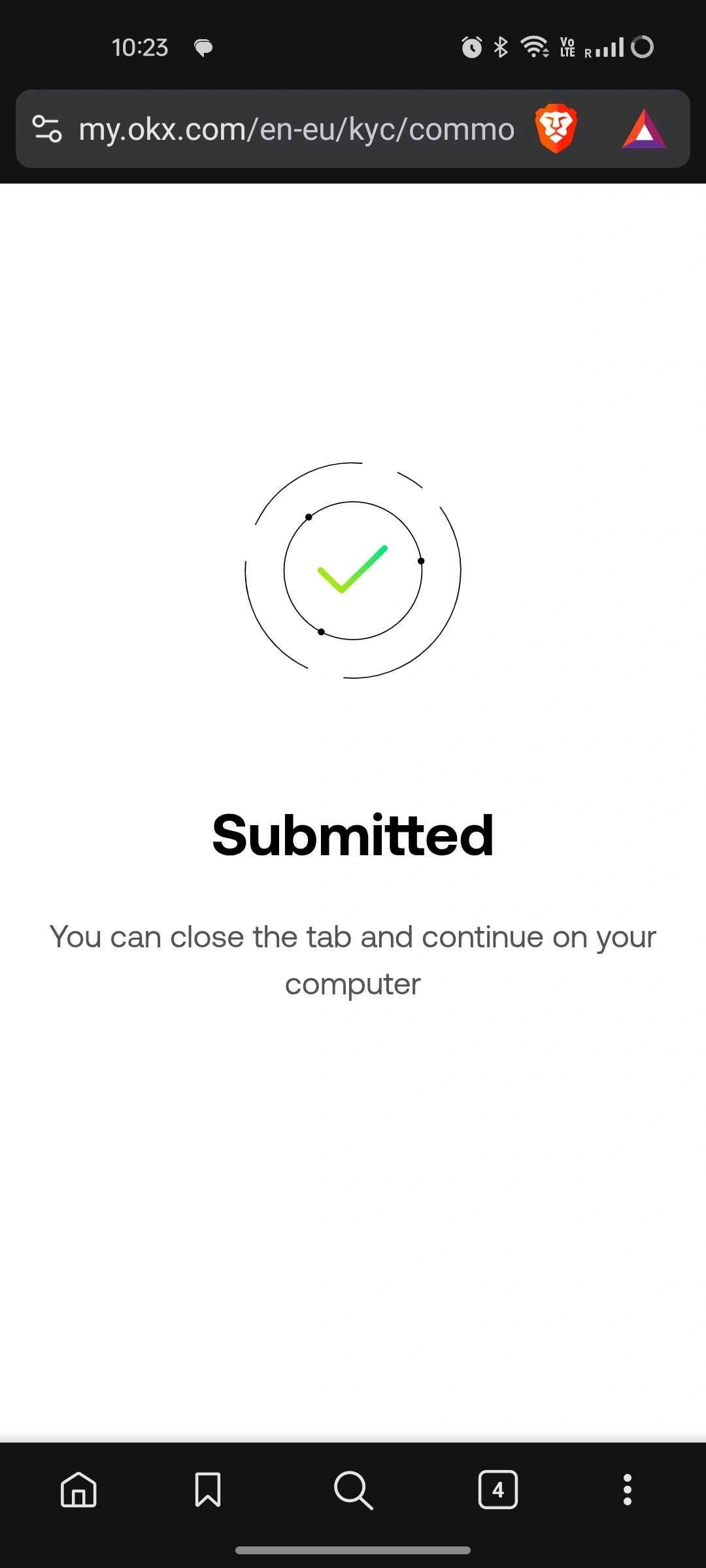 Mobile OKX Submitted avec check vert