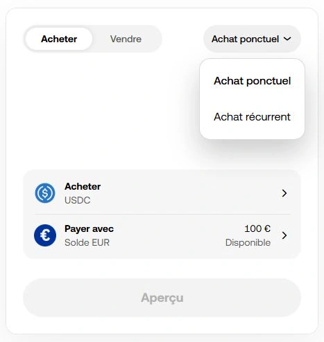 Panneau OKX Achat ponctuel vs récurrent