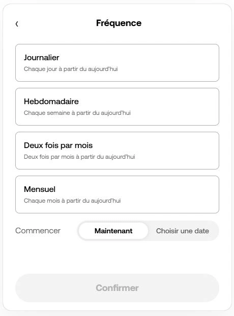 Panneau OKX Fréquence achat récurrent