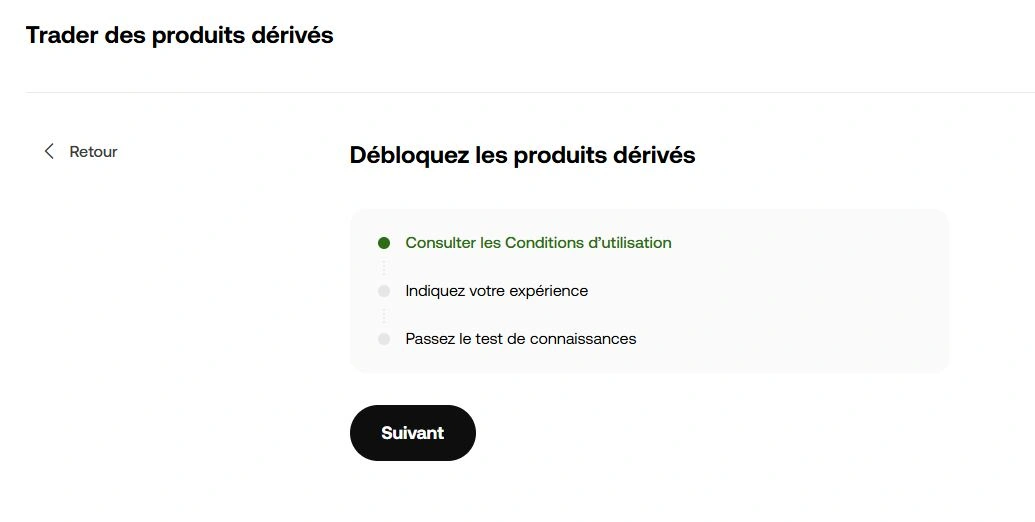 Page OKX Débloquez les produits dérivés 3 étapes