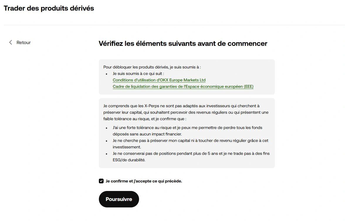 Page OKX Vérifiez les éléments avant de commencer