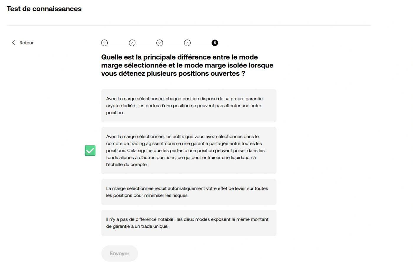 Question test OKX différence marge sélectionnée vs isolée