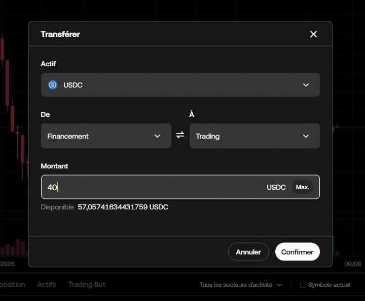 Modal Transférer USDC de Financement vers Trading