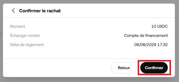 OKX écran de confirmation du rachat Margin Rewards
