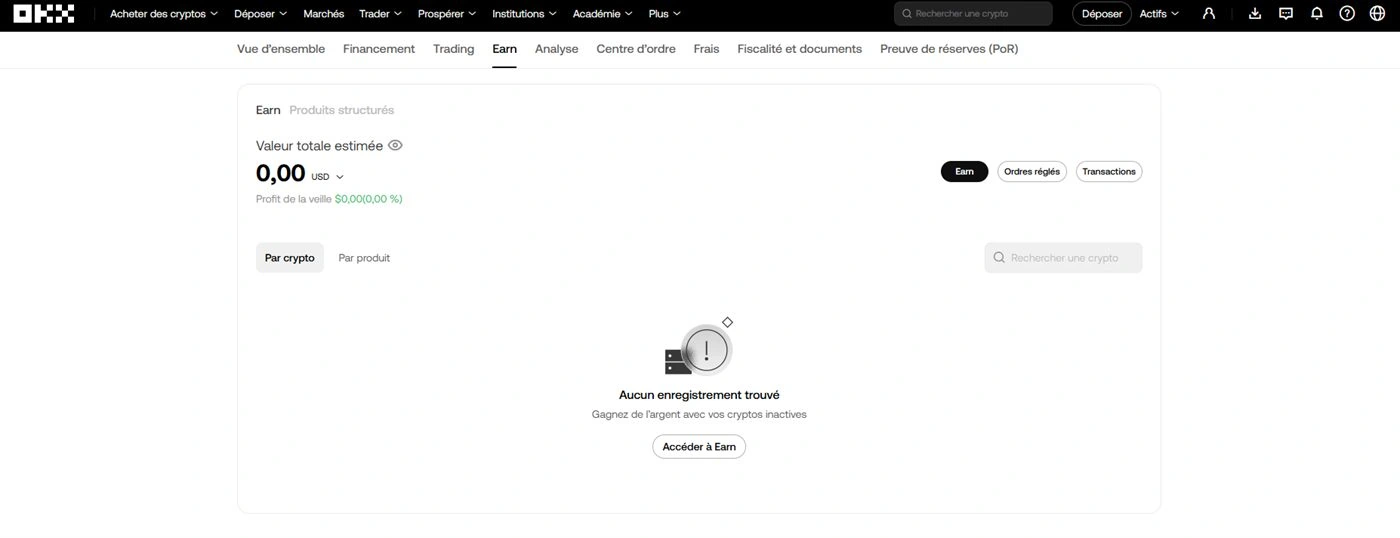 OKX vue Earn après rachat : la position Margin Rewards a disparu