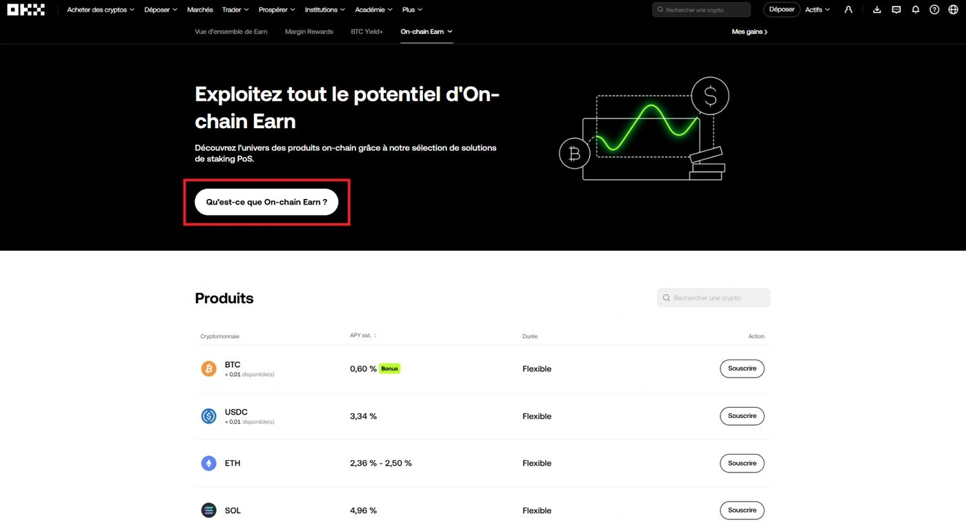 Fiche explicative OKX Qu'est-ce qu'Earn on-chain