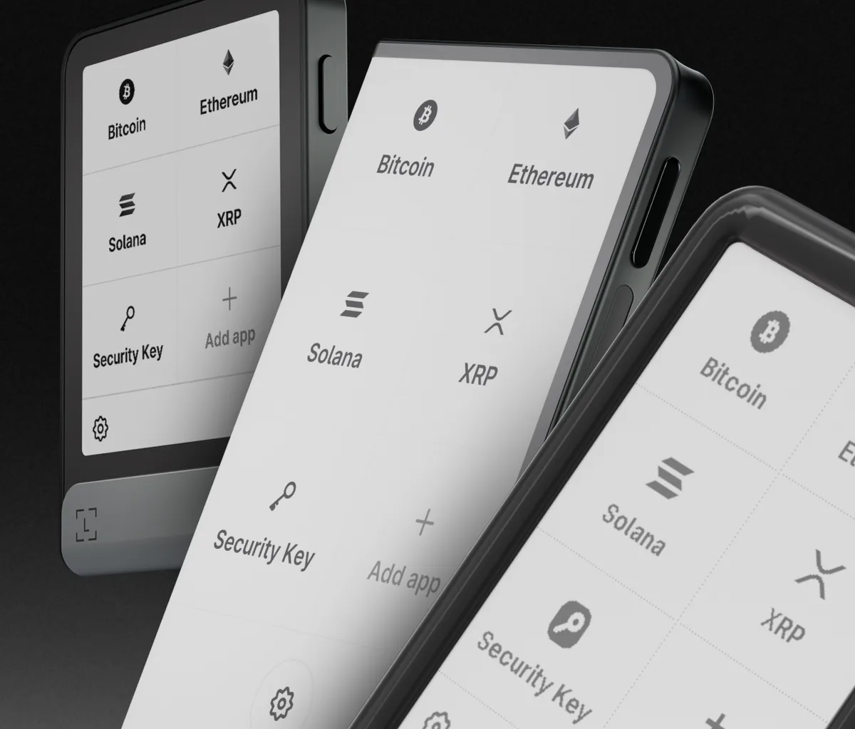 Applications Bitcoin, Ethereum, Solana et XRP installées sur des appareils Ledger