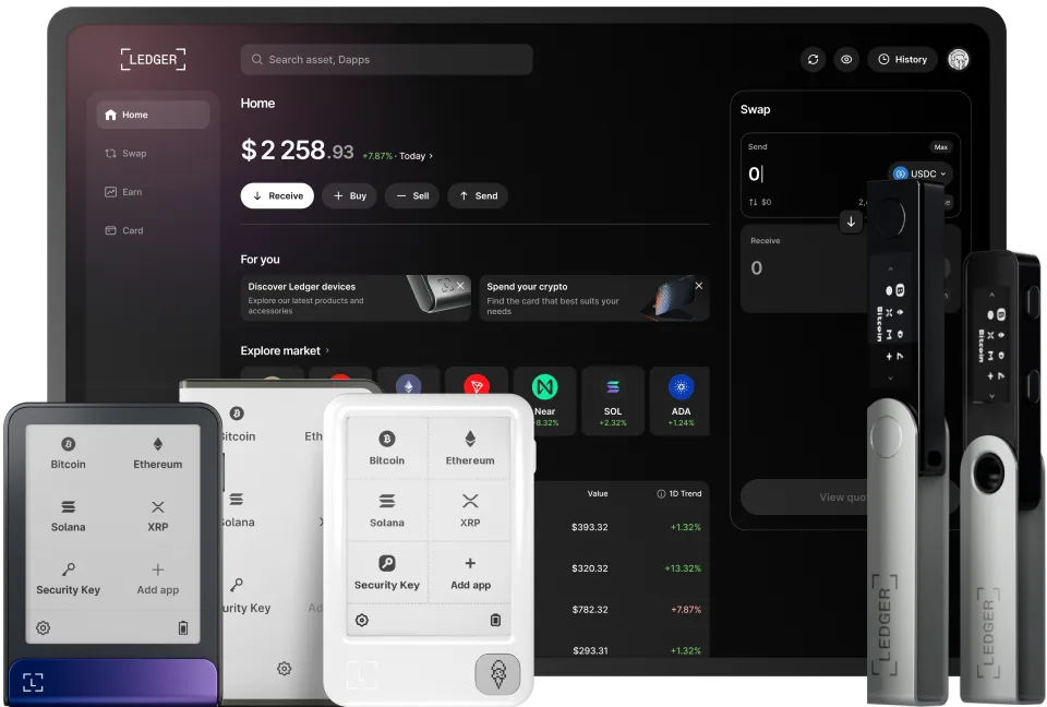 Application Ledger Live sur ordinateur avec la gamme de hardware wallets Ledger